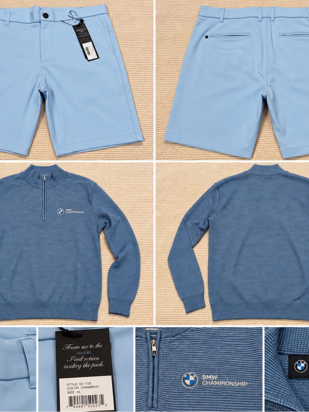 New Peter Millar L BMW Championship-Zip AND Greyson Blue Shorts Size Large